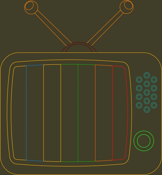 老式電視圖標特寫彩色平面示意圖