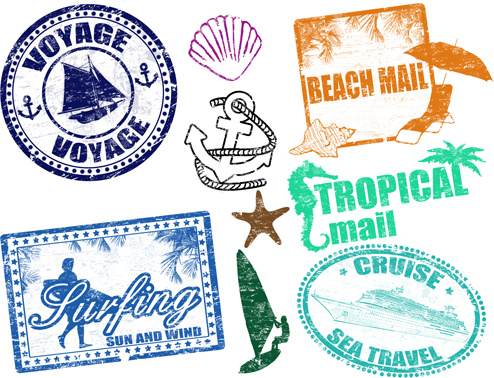 vettore degli elementi di francobolli di viaggio vintage