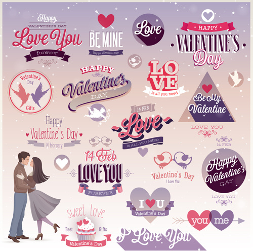 giorno di San Valentino vintage ornamento etichette vettoriale
