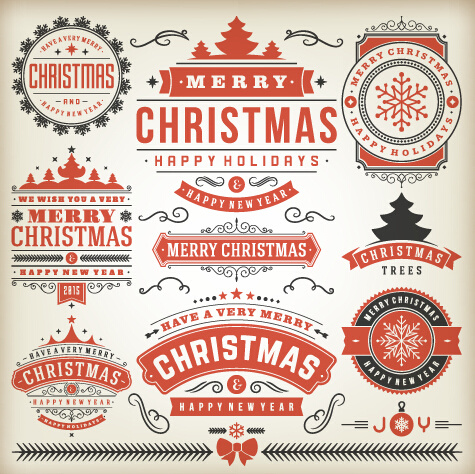 Vintage15 Christmas Labels Creative Vector