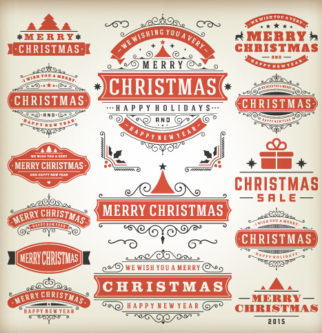 vintage15 Noel etiketleri yaratıcı vektör