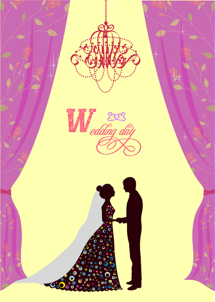 cartão de casamento decoração de cortina violeta