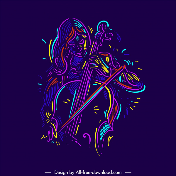 icono violinista diseño dinámico oscuro colorido dibujado a mano boceto