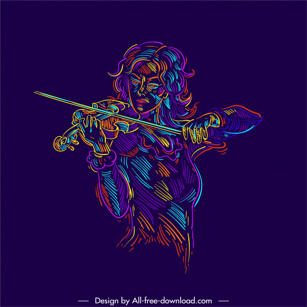 ícone violinista cores desenhadas à mão esboço misturado