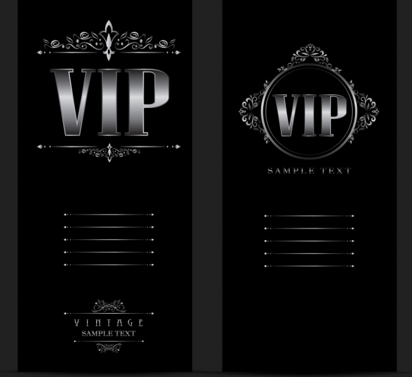 vip カード テンプレート暗い銀装飾ビンテージ スタイル