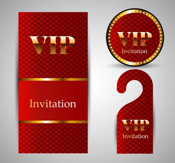 plantilla de tarjeta de invitación VIP fija brillante rojo oro