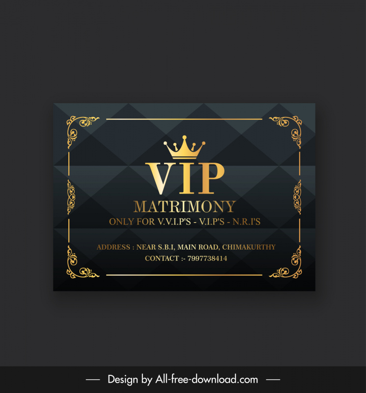 vip matrimony card template lujo elegante corona textos decoración