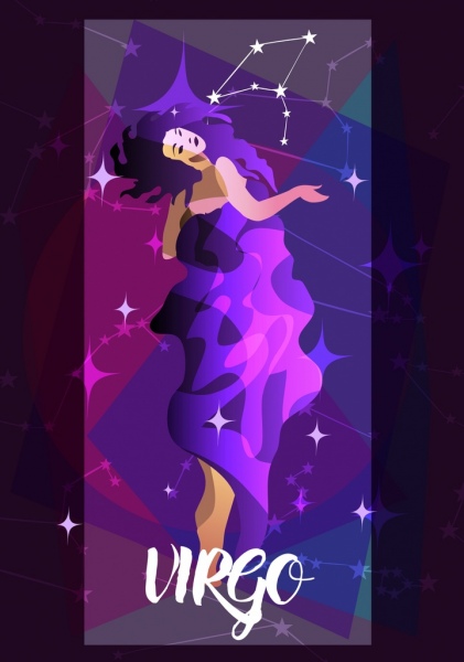 virgo zodiac conception femme icône fond violet de mousseux