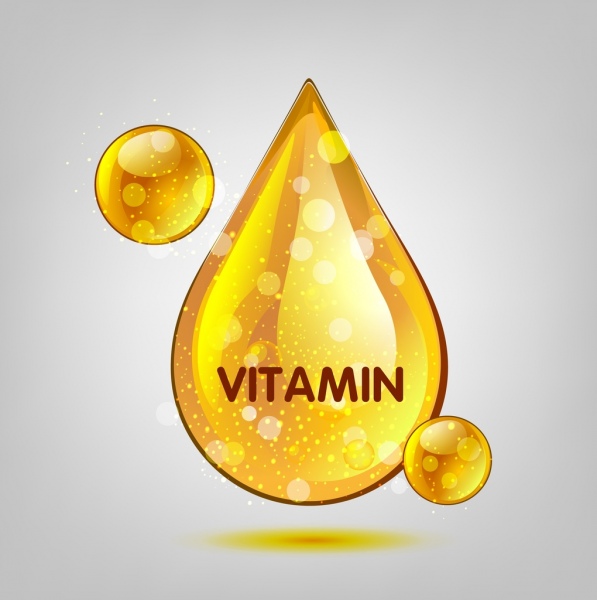 Gotas de vitamina anuncio dorado brillante iconos