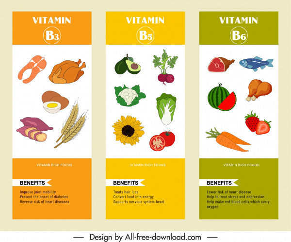 b vitamini infografik şablonları renkli handdrawn gıda kroki