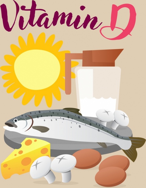 維他命D廣告魚太陽黃油蘑菇圖標