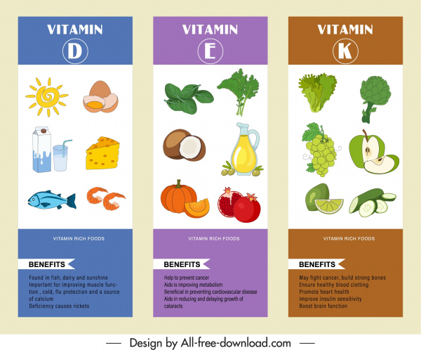 Vitamin-Lebensmittel-Infografik Vorlagen bunte Dekor handgezeichnete Skizze