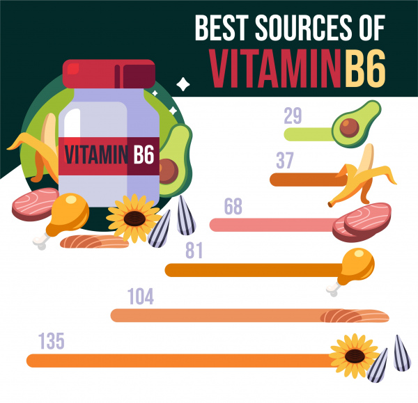 Vitamin Quelle Infografik Lebensmittelkarte Skizze bunt flach
