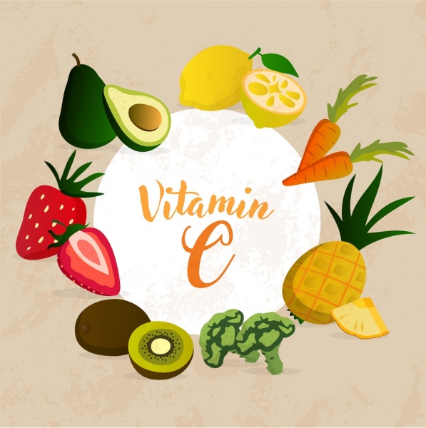 decoração da ícones de frutas coloridas de propaganda de vitaminas