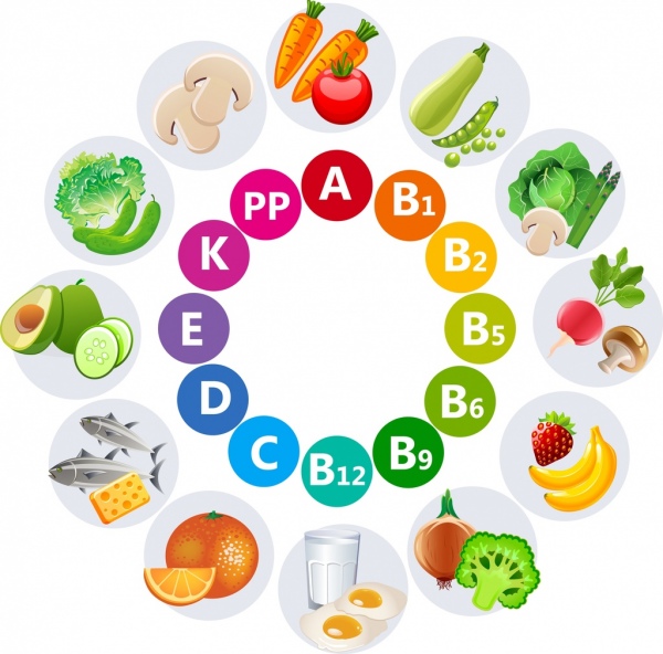 Vitamine-Werbung, bunten Gemüse Wörter Symbole Kreis design