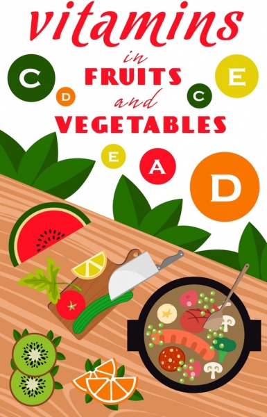 Icone di preparazione del cibo stoviglie banner di promozione di vitamine