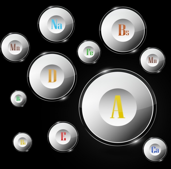 vitaminas firman brillante diseño de círculos de color blanco 3d iconos