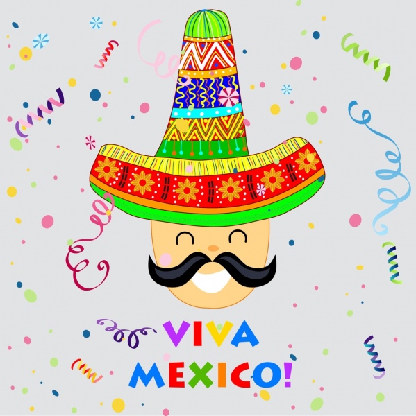 Viva Mexico bandera hombre cara sombrero tradicional decoracion