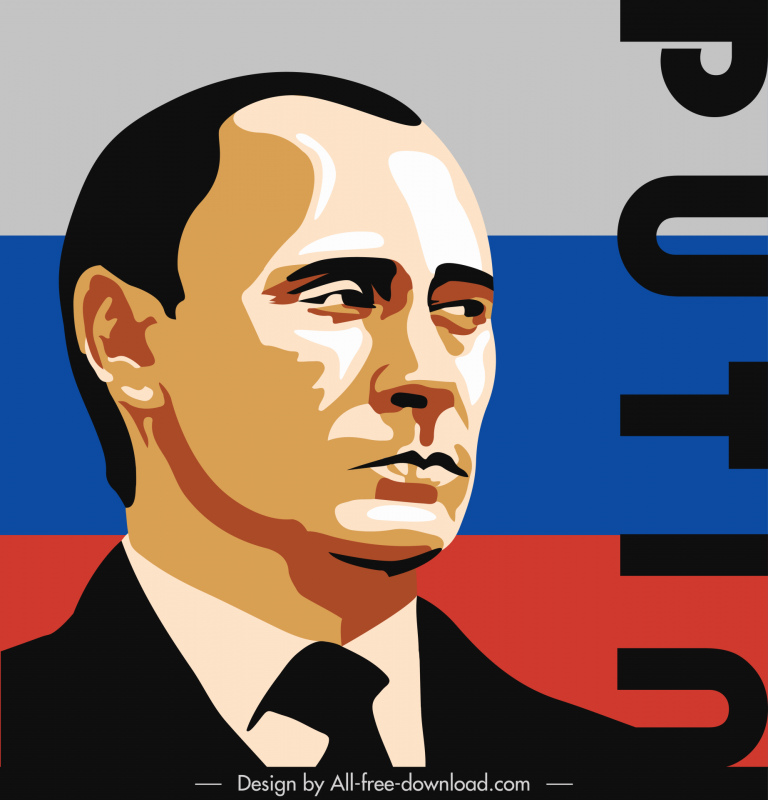 Vladimir Vladimir Poutine Portrait Modèle Rétro Cartoon Contour