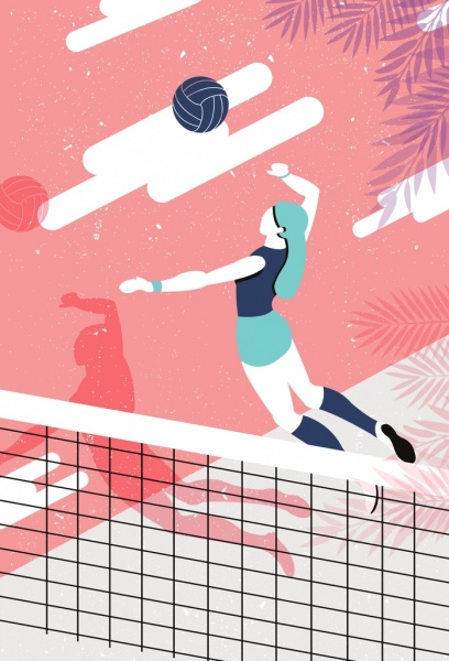 retrato falado de voleibol fundo feminino jogador ícone dos desenhos animados coloridos