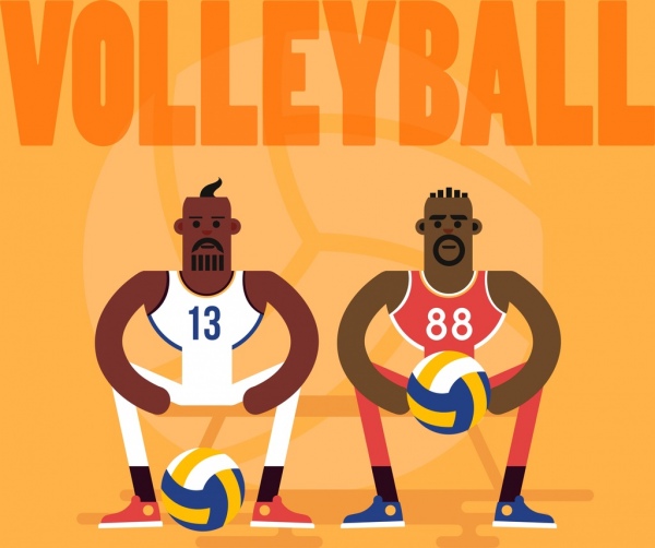 Volleyball Background Male Players Icons Cartoon Character-vector Cartoon-free  Vector Free Download