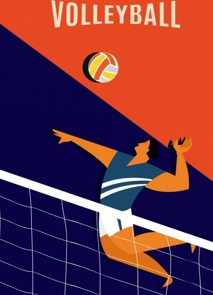 Volleyball Banner männlichen Spieler Symbol farbigen cartoon