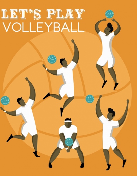 Volleyball Banner männlichen Spieler Symbole Kugel Hintergrund
