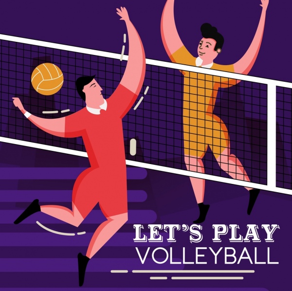 Volleyballer Banner übereinstimmen Symbol farbig Cartoon-design
