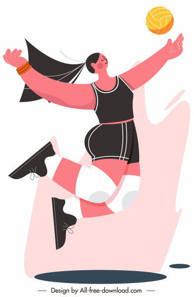 волейбол спорт значок динамический эскиз плоский мультипликационный персонаж