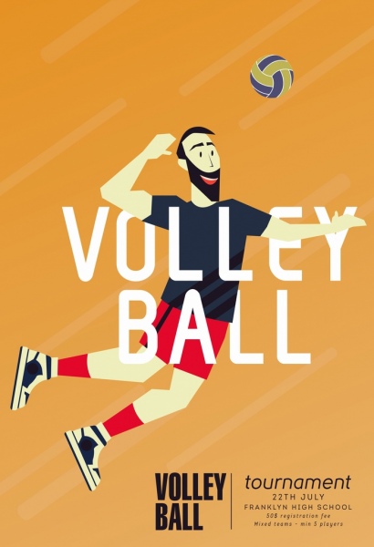 Torneo de voleibol jugador icono bandera de diseño de dibujos animados de colores