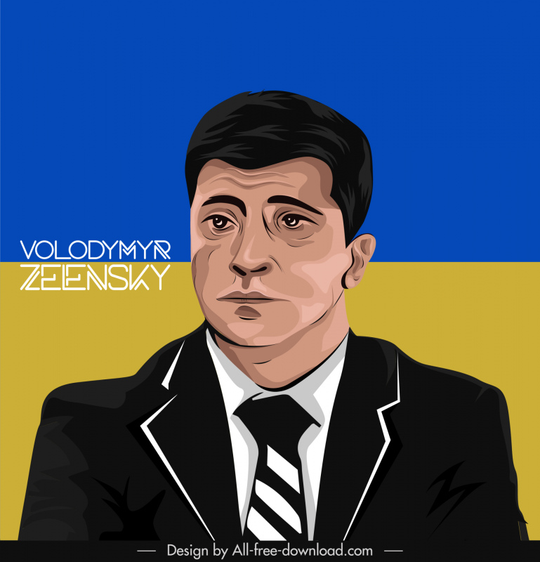 Volodymyr Oleksandrovych Zelensky Président Portrait modèle classique dessiné à la main dessin animé contour