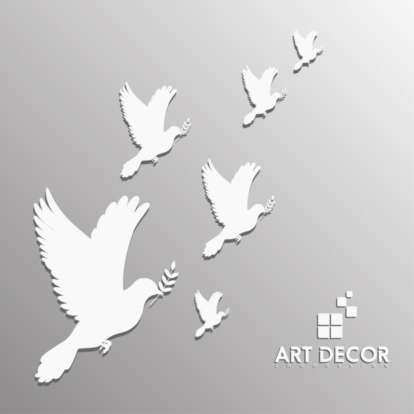 벽 장식 디자인 비둘기 흰색 실루엣 디자인