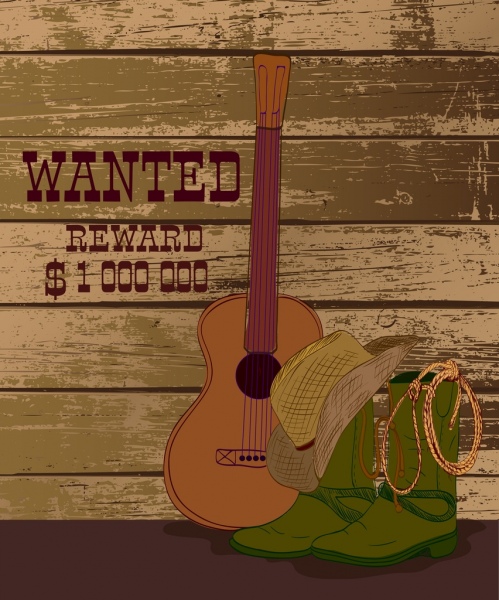 Wanted Banner Cowboy Design Elements Grunge Retro Design