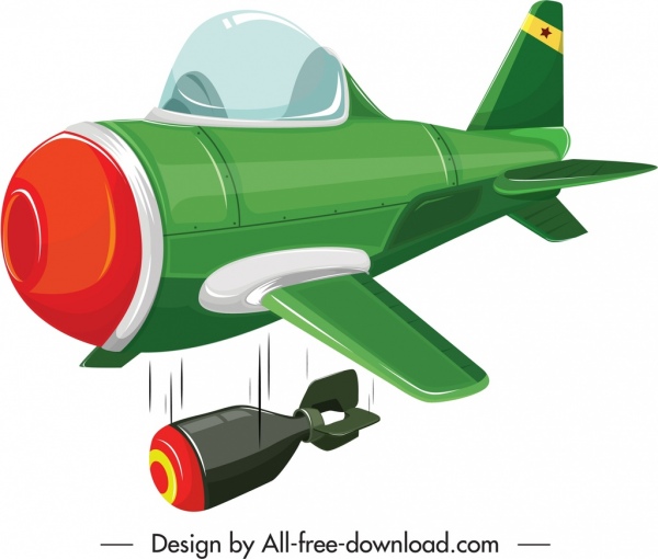युद्ध विमान आइकन रंगीन 3 डी बमबारी स्केच