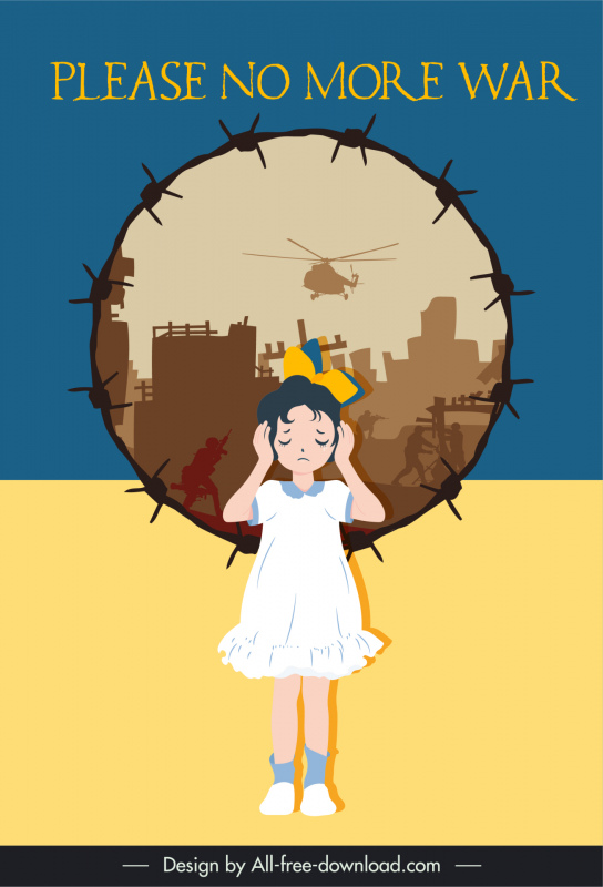template poster perang gadis imut kerusakan adegan ukraina dekorasi bendera Ukraina