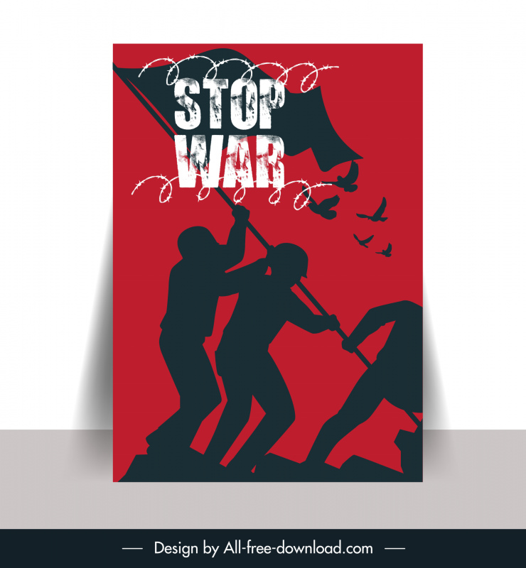 Plantilla de póster de guerra Silueta dinámica plana Decoración de elementos de guerra