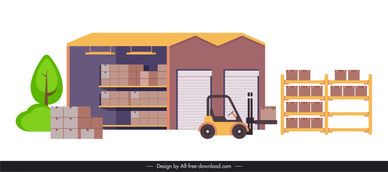 Warehouse Scene Icon Colored Flat Goods Vehicle Sketch Warehouse Scene Icon Colored Flat Goods Vehicle Sketch