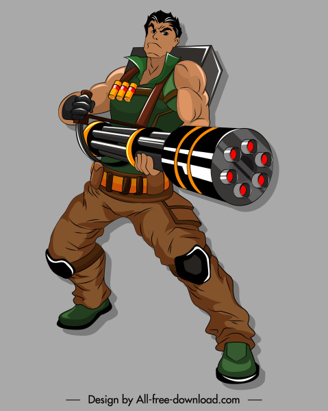 戦士アイコン大きな銃武装3D漫画のキャラクター