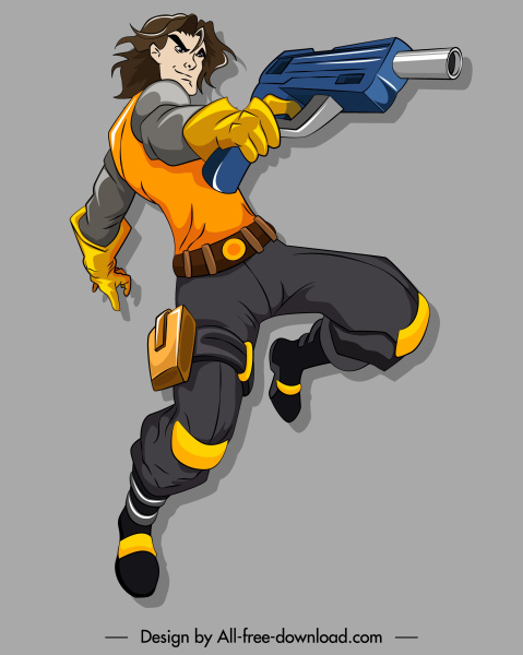 personagem de desenho animado gesto dinâmico ícone guerreiro 3d