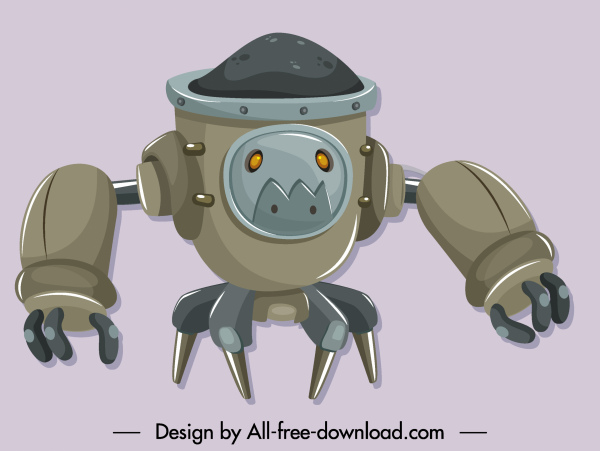 prajurit robot ikon desain Grey karakter kartun modern
