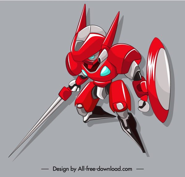 guerrero robot icono escudo espada equipado 3d bosquejo