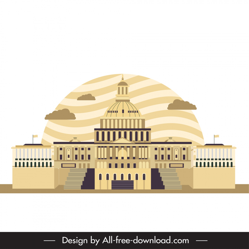 Washington Dc Design Element Us Capitol Architecture Flat Sketch Classical Design