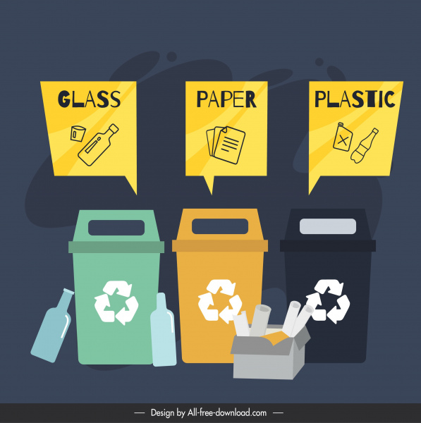 croquis de poubelle de bannière de classification des déchets de classification des déchets de classification des déchets