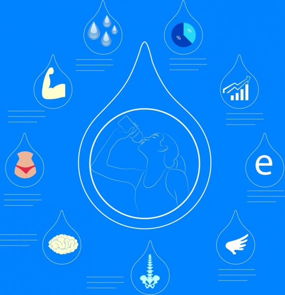 혜택 infographic 물 다양 한 평면 아이콘 장식 블루