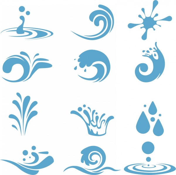 Wasser design-Elemente verschiedenen blauen gebogenen Symbole