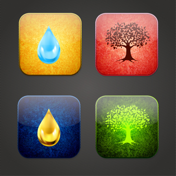 Water Drop And Tree Icons In Flat Design