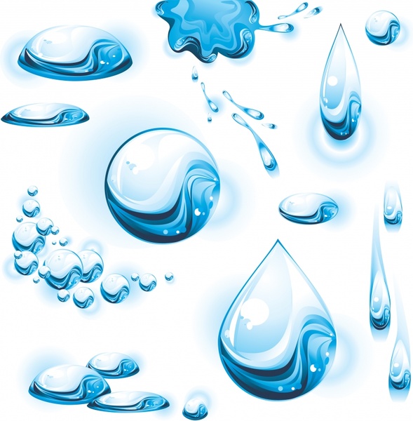 decoração de formas transparentes de ícones azuis gotículas de água