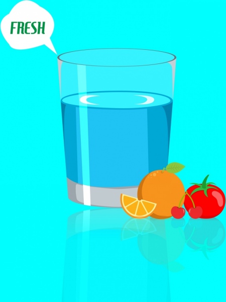 Wasserglas Werbung 3d farbigen Früchten Designikonen