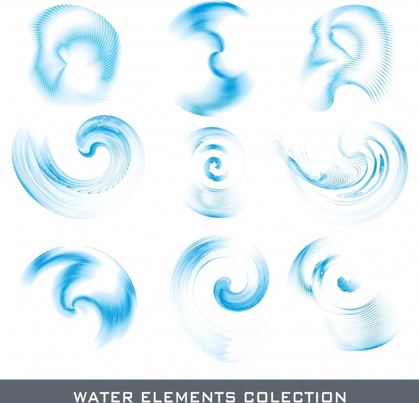 Water Shapes Icons Collection Modern Bright Blue Design