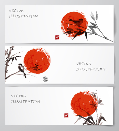 Watercolor Drawn With Banners Vector Set